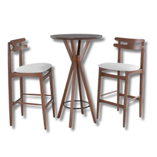 Carregar imagem no visualizador da galeria, Kit de Mesa Bistrô Roma Madeira de Eucalipto com Banquetas Heros Madeira de Tauari