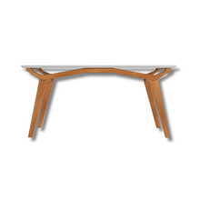 Carregar imagem no visualizador da galeria, Aparador com Vidro Viena pés em Madeira de Eucalipto, tampo e Vidro na cor Off-White