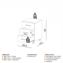Carregar imagem no visualizador da galeria, Gaveteiro 3 Gavetas Industrial Freijó/Preto Fosco
