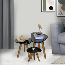 Carregar imagem no visualizador da galeria, Kit Trio Jogo de Mesinhas Lateral Sala Pé Palito Retro Tampo Orgânico