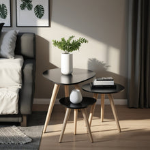 Carregar imagem no visualizador da galeria, Kit Trio Jogo de Mesinhas Lateral Sala Pé Palito Retro Tampo Orgânico