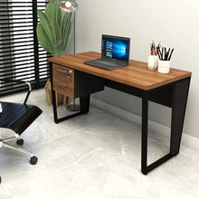 Carregar imagem no visualizador da galeria, Escrivaninha 135cm com Gaveteiro Suspenso 2 Gavetas Pés em Metal