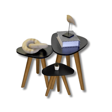 Carregar imagem no visualizador da galeria, Kit Trio Jogo de Mesinhas Lateral Sala Pé Palito Retro Tampo Orgânico
