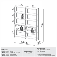 Carregar imagem no visualizador da galeria, Kit 02 Estantes Com Prateleiras Freijó com Preto

