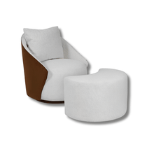 Carregar imagem no visualizador da galeria, Conjunto Poltrona Oasi Giratória com Almofada Solta e Pouft Meia-Lua
